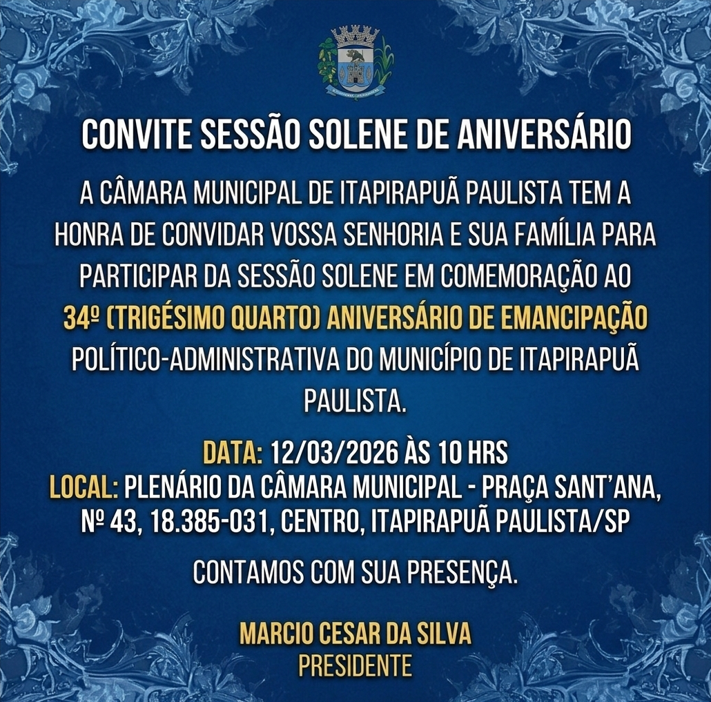 CONVITE SESSÃO SOLENE DE ANIVERSÁRIO